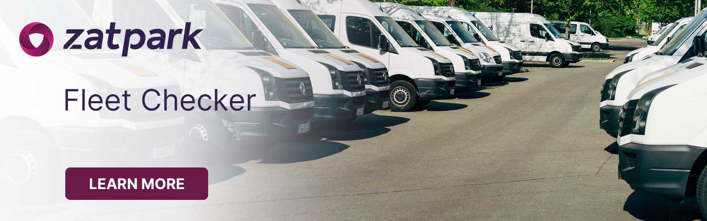 Zatpark Fleet Checker Learn more - Fleet parking fine management - rows of white vans parked