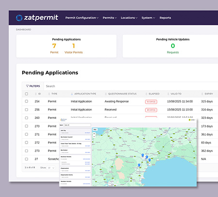 An example of the Zatpermit software dashboard