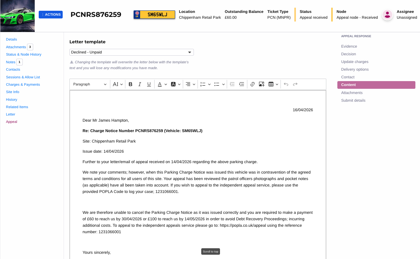 An example of an ai powered appeals response